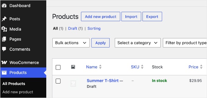 Пример созданного товара WooCommerce